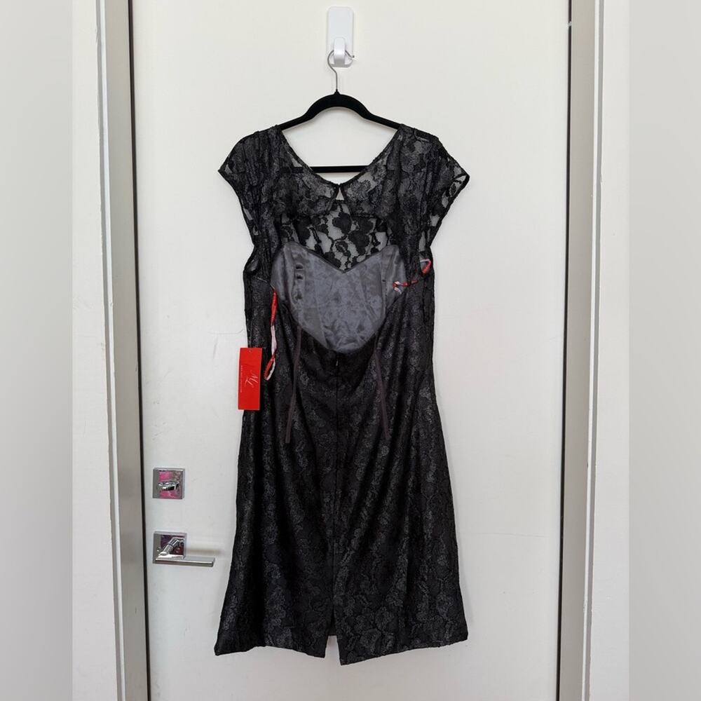 NWT NEW ML Monique Lhuillier Black Lace Knee Length Dress Size 16 - Picture 6 of 7